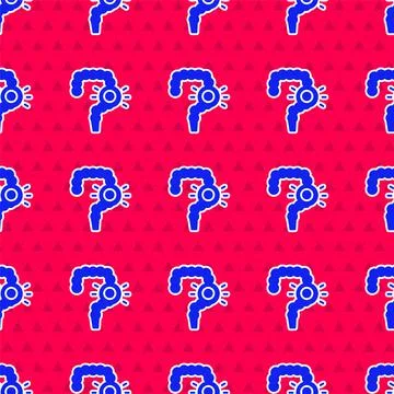 Blue Gut constipation icon isolated seamless pattern on red background. Bowel イラスト素材