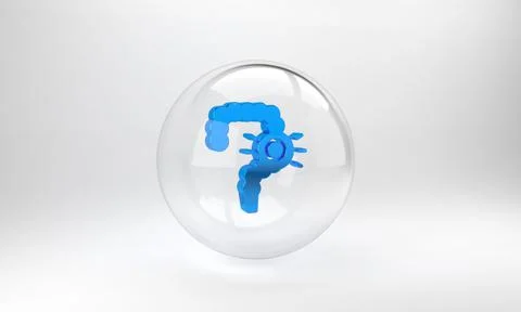 Blue Gut constipation icon isolated on grey background. Bowel problems. Glass Stock Illustration