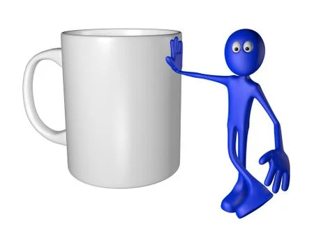 Blue guy and mug - 3d illustration Stock Illustration