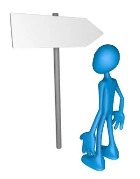 Blue guy and signpost - 3d illustration Stock Illustration