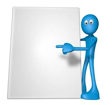 Blue guy with blank box - 3d illustration Illustrazione stock