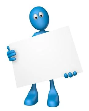 Blue guy with blank sign - 3d illustration Stock Illustration