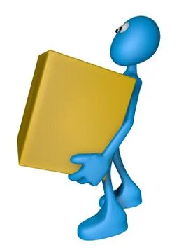 Blue guy carries a crate - 3d illustration Illustrazione stock