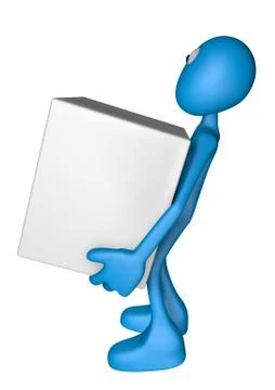 Blue guy carries a crate - 3d illustration Stock Illustration