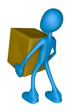 Blue guy carries a crate - 3d illustration 스톡 일러스트