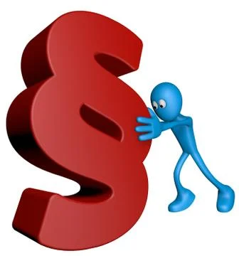 Blue guy pushes paragraph symbol - 3d illustration Illustrazione stock