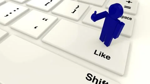 Blue guy thumbs up on keyboard Stock Illustration