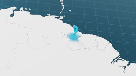 Blue Guyana 3d map with pointer pin surrounded with other countries in white Stock Footage 316601170