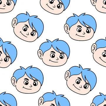 Blue hair boy seamless pattern textile print. repeat pattern background desig Stock Illustration