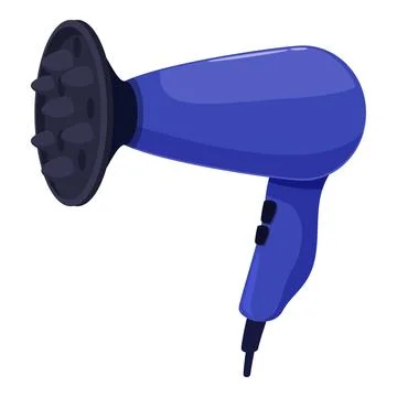 Blue hair dryer with diffuser blowing hot air for styling Stock Illustration