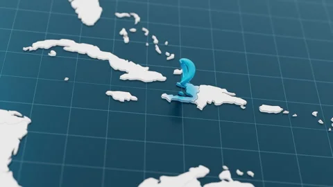 Blue Haiti 3d map with pointer pin surrounded with other countries in white Stock Footage 314382938