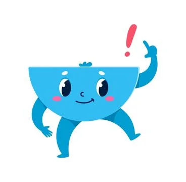 Blue half circle math shape cartoon character Illustrazione stock