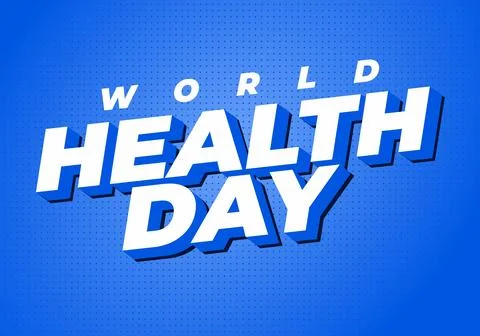 Blue halftone background with bold white 3d text reading world health day, .. Stock Illustration