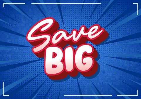 Blue halftone burst background with bold 3d text reading save big, framed b.. Stock Illustration