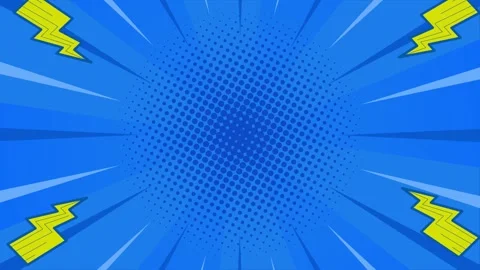 Blue halftone comic background animation with fast lines around and lightning Видео 335215300