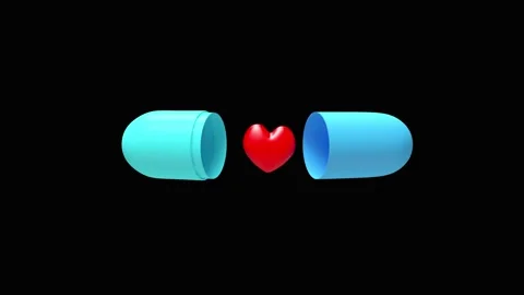 Blue halves of the capsule with a heart, 3D animation. Stock Footage 335405515