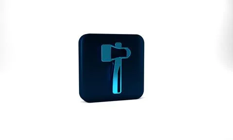 Blue Hammer icon isolated on grey background. Tool for repair. Blue square Stock Illustration