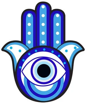 Blue Hamsa Hand with Central Eye Symbol Vector Stock Illustration