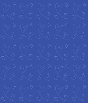 Blue Hand Drawn Bird and Heart Doodle Pattern Stock Illustration