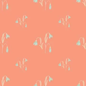 Blue hand drawn campanula elements seamless pattern. Botanic style with orang イラスト素材