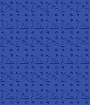 Blue Hand Drawn Cloud and Star Pattern Stock Illustration