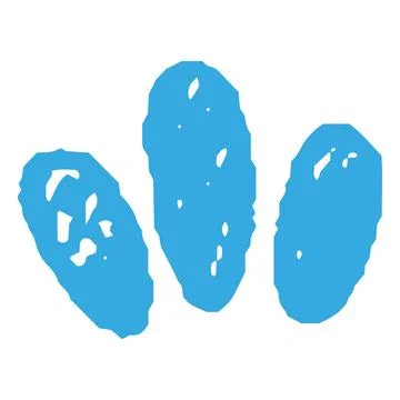 Blue hand drawn crayon three smear, leaf or petal shape, vector rounded scribble Illustrazione stock