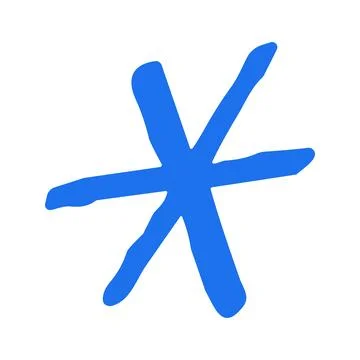 A blue hand drawn doodle of an asterisk or snowflake. Grunge texture gives a  Stock Illustration