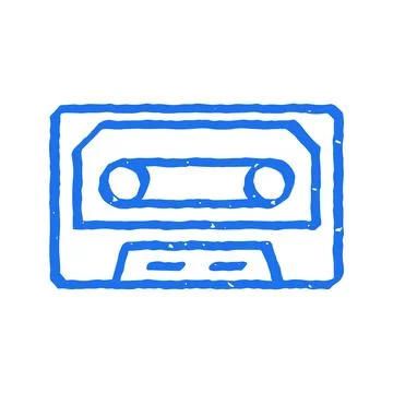 A blue hand drawn doodle of a retro audio cassette tape. A vector illustratio イラスト素材