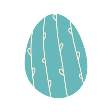 Blue Hand drawn Easter Egg. Doodle style Shell decorated with leaves and bran Illustrazione stock