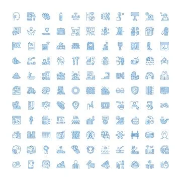 Blue hand drawn icon set global business concepts 库存插图