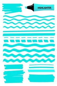 Blue hand drawn lines, square and highlight marker Stock Illustration