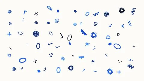 Blue Hand Drawn Scribbles and Decorative Abstract Shapes on a White Backgroun Иллюстрация