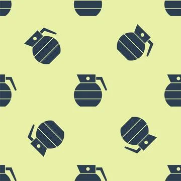 Blue Hand grenade icon isolated seamless pattern on yellow background. Bomb Stock Illustration