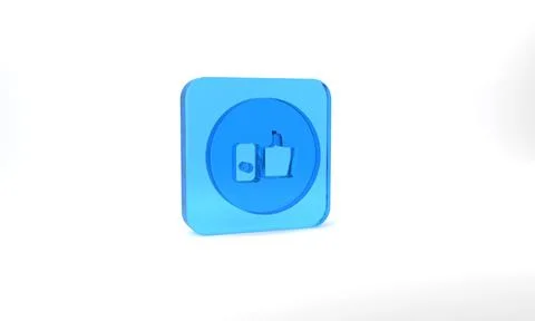 Blue Hand like icon isolated on grey background. Glass square button. 3d Stock Illustration