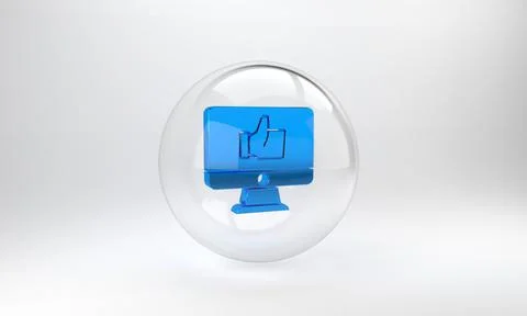Blue Hand like icon isolated on grey background. Glass circle button. 3D rend Stock Illustration