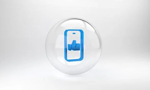 Blue Hand like icon isolated on grey background. Glass circle button. 3D rend Stock Illustration