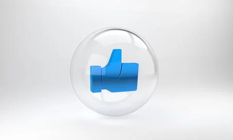 Blue Hand like icon isolated on grey background. Glass circle button. 3D rend Stock Illustration