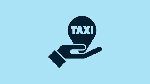 Blue Hand on map pointer with taxi icon isolated on blue background. Location Stock Footage 231468654