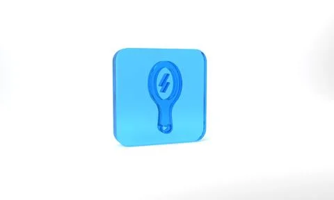 Blue Hand mirror icon isolated on grey background. Glass square button. 3d Stock Illustration