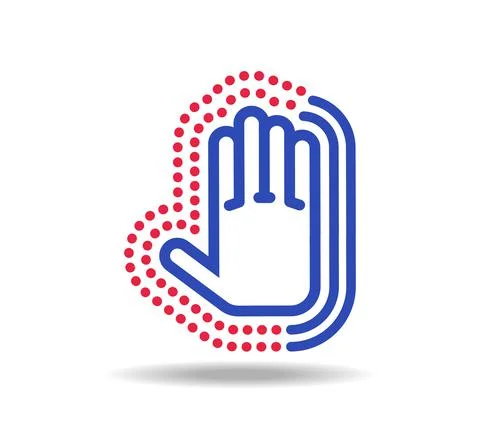 Blue hand outlined with lines and dots. Viruses hygiene Stock Illustration