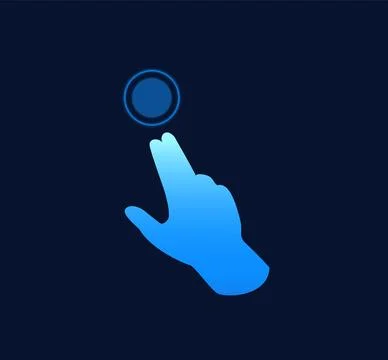 Blue hand pointing gesture on digital circle vector icon, touch effect or click Stock Illustration