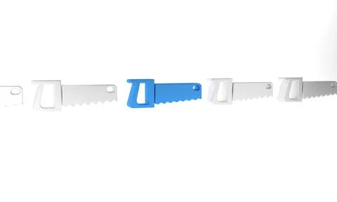 Blue Hand saw icon isolated on white background. Minimalism concept. 3D ren.. Stock Illustration