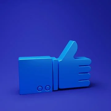 Blue Hand thumb up icon isolated on blue background. Minimalism concept. 3D.. Stock Illustration