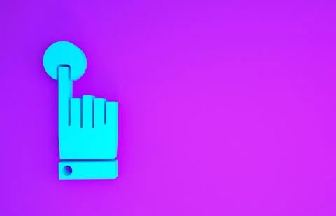 Blue Hand touch and tap gesture icon isolated on purple background. Click her イラスト素材