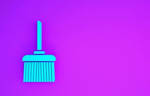 Blue Handle broom icon isolated on purple background. Cleaning service concep Illustration