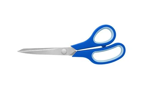 Blue Handled Scissors Closed on White Background Stock Photos
