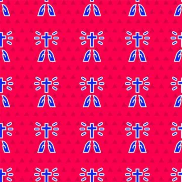 Blue Hands in praying position icon isolated seamless pattern on red background 스톡 일러스트