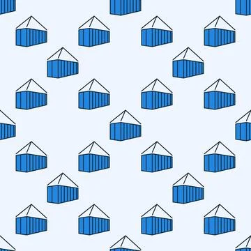 Blue Hanging Shipping Container vector colorful seamless pattern Stock Illustration
