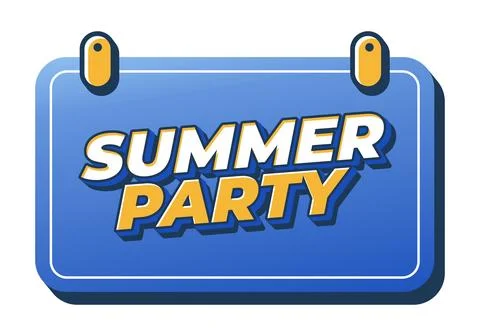 Blue hanging sign with bold 3d text summer party in yellow and white, moder.. イラスト素材