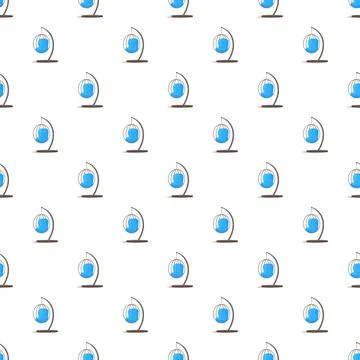 Blue hanging swing egg chairs seamless pattern background Stock Illustration
